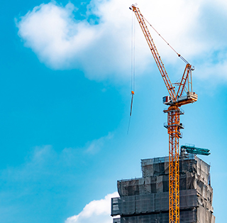 Construction site with crane and building. Real estate industry.